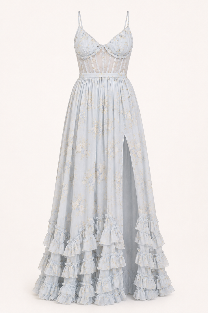 Longue robe de soirée élégante et fleurie - Elara