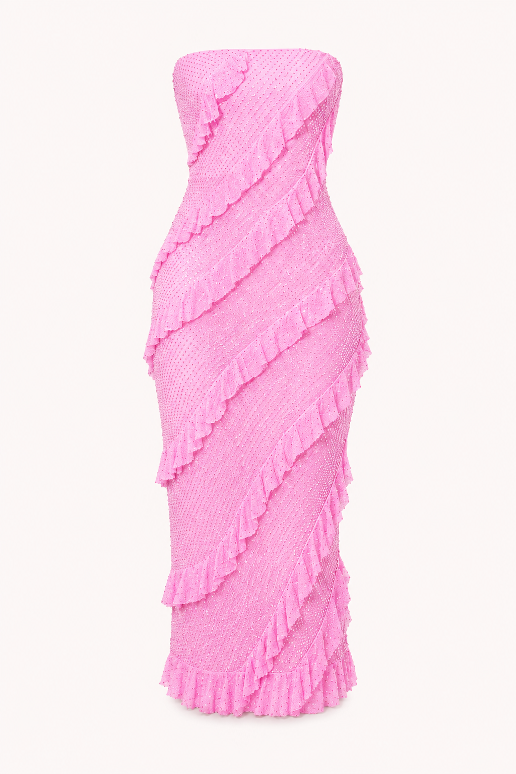 Robe midi sans bretelles à volants pour femme - Yina