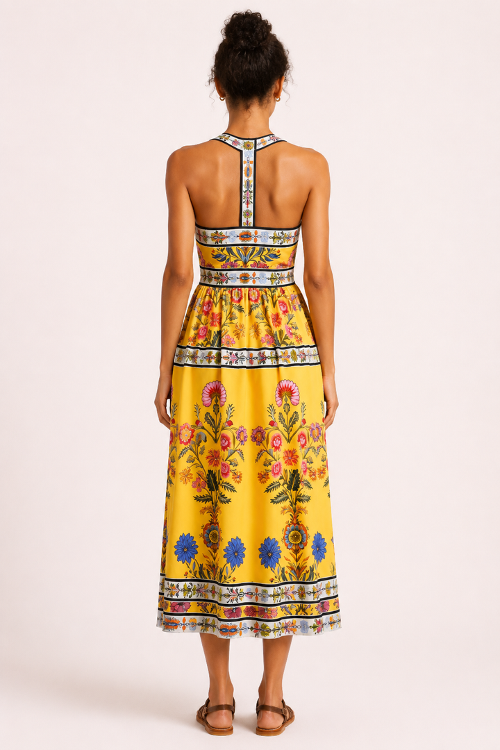 Robe midi fleurie taille haute pour femme - Nele