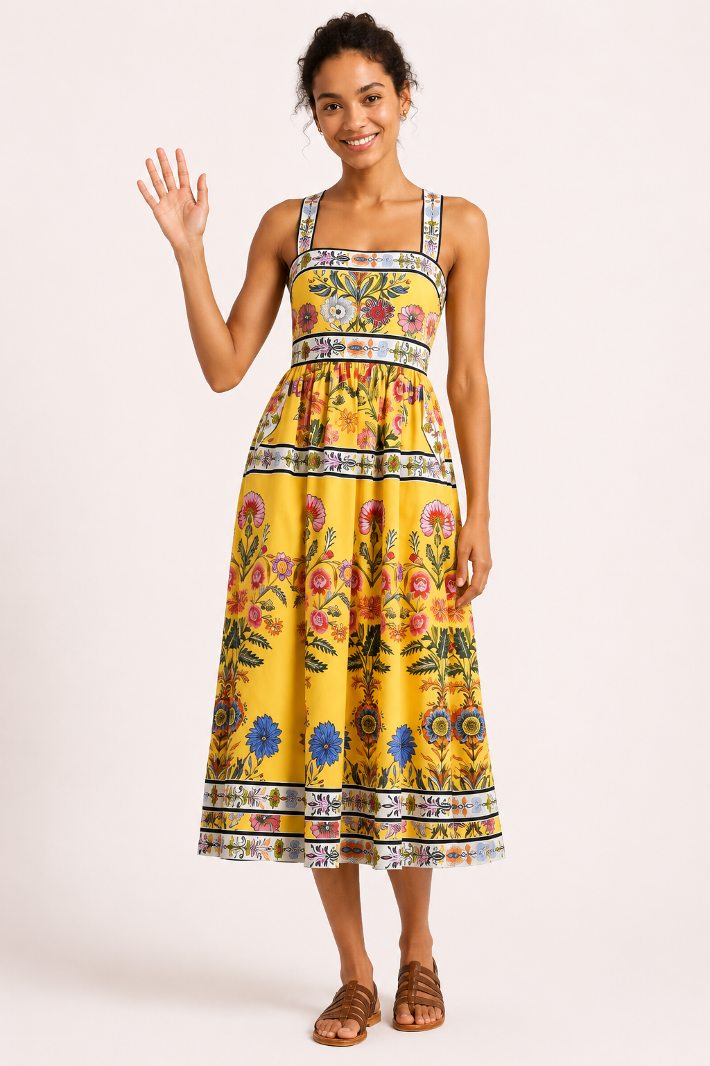 Robe midi fleurie taille haute pour femme - Nele