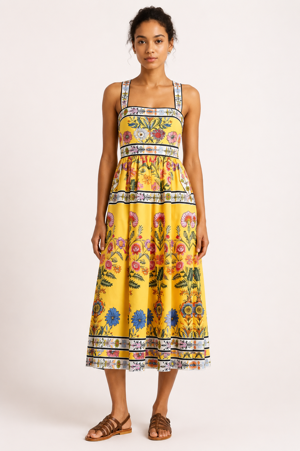 Robe midi fleurie taille haute pour femme - Nele