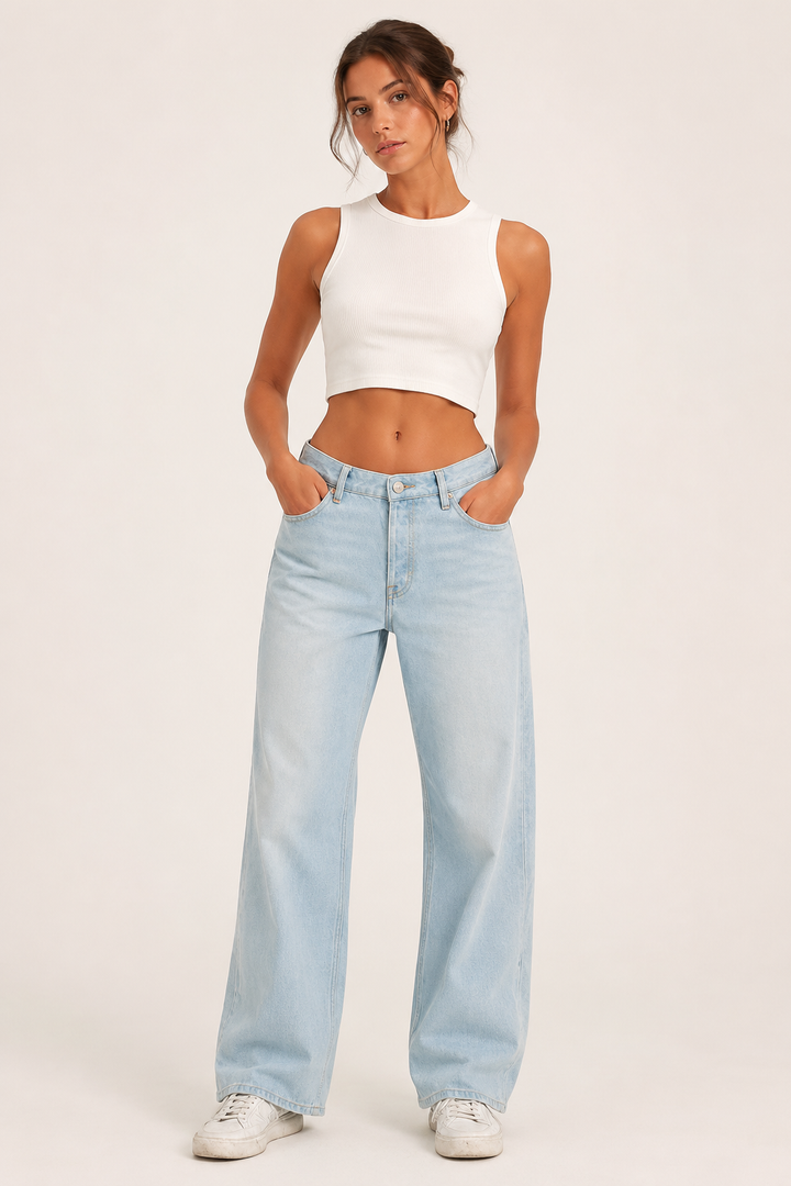 Jean baggy taille haute pour femme, à jambes larges et coupe droite - Marlene