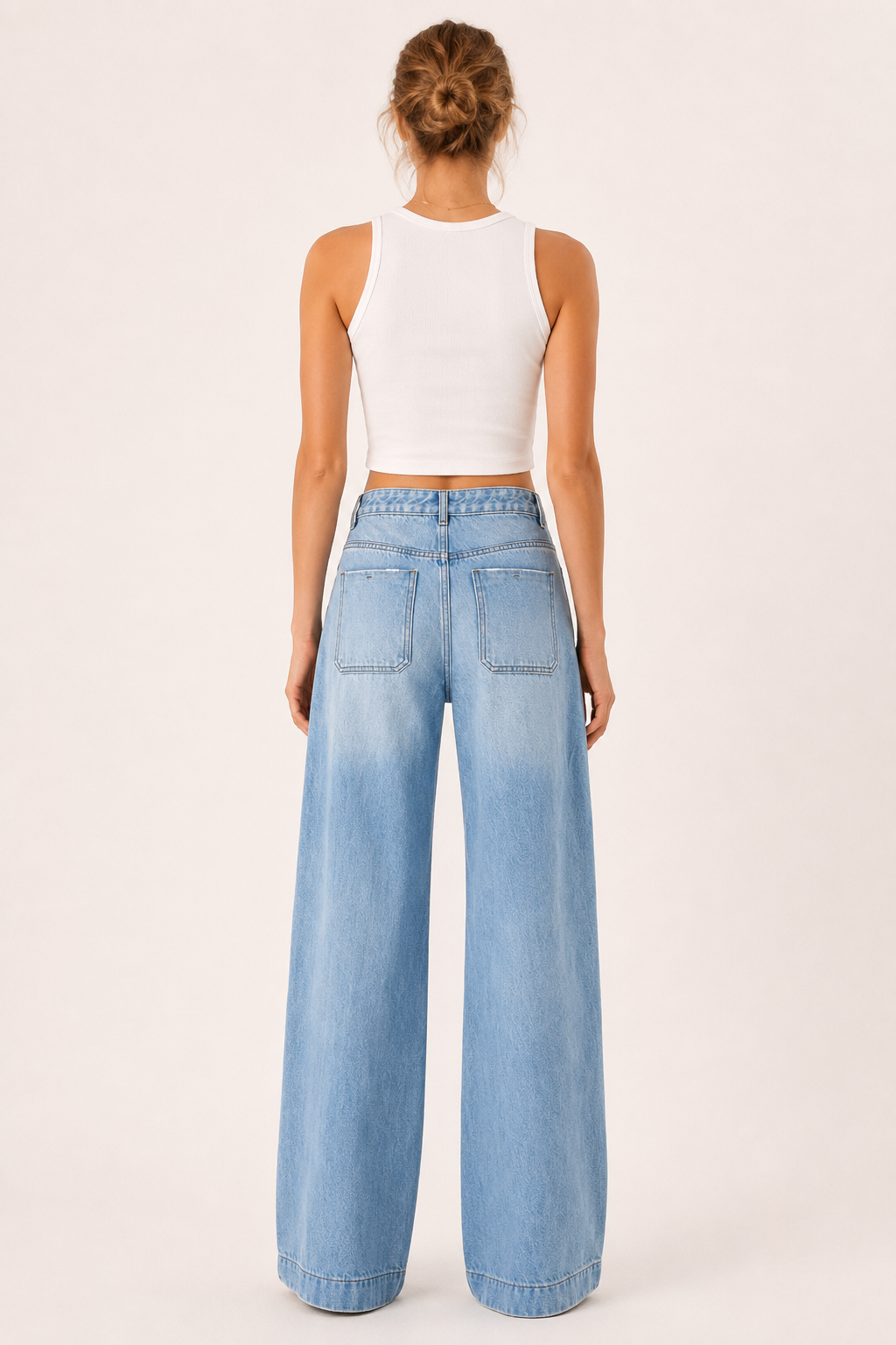 Jean baggy taille haute pour femme, à jambes larges et coupe droite - Marlene