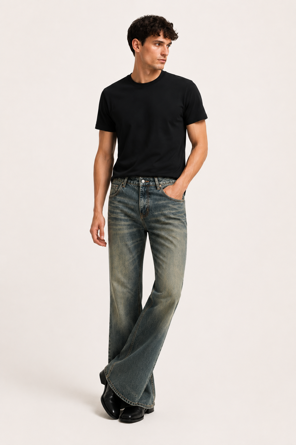 Jean évasé pour homme, coupe slim, délavage effet vintage - Henrik