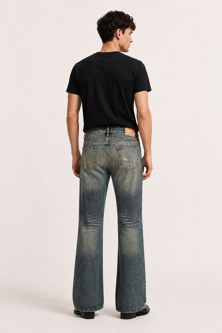 Jean évasé pour homme, coupe slim, délavage effet vintage - Henrik