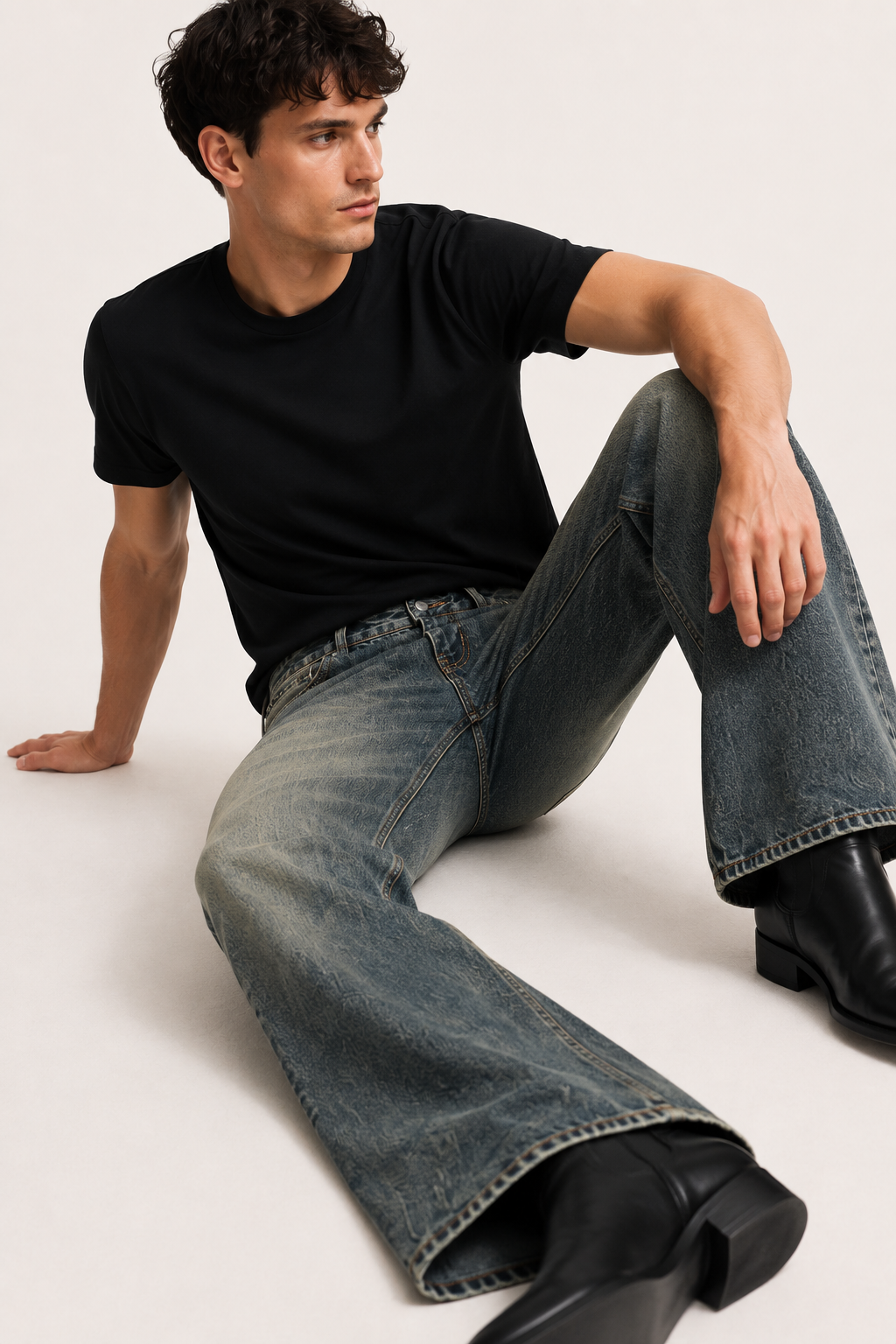 Jean évasé pour homme, coupe slim, délavage effet vintage - Henrik