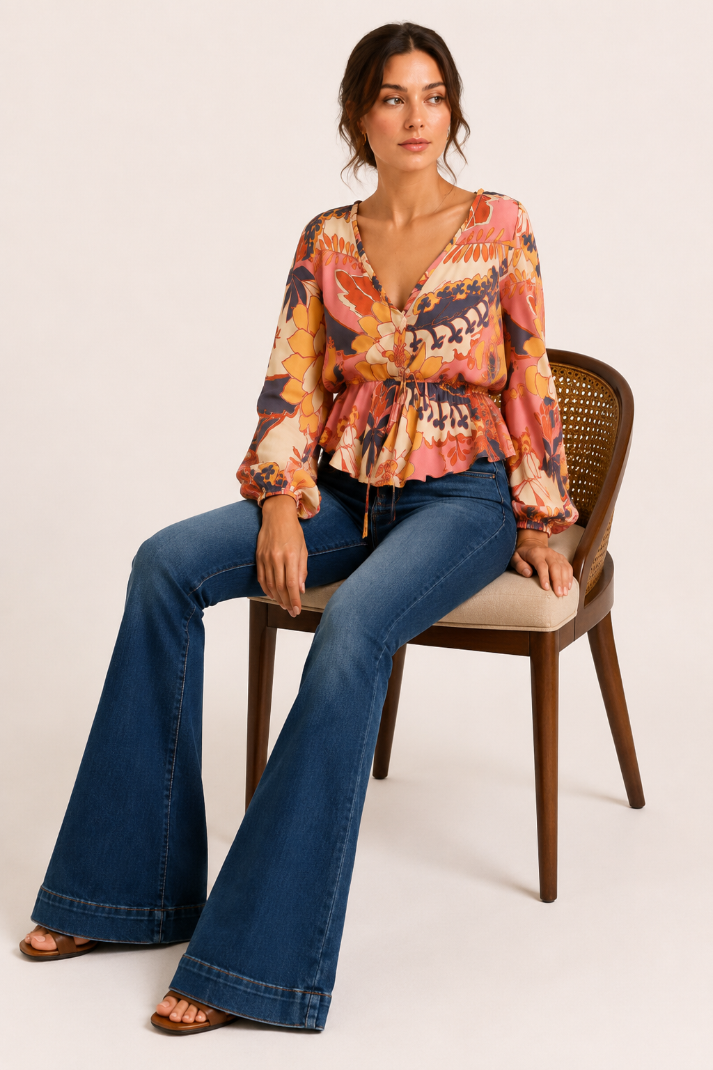 Jean évasé pour femme, élastique, taille mi-haute, à jambes largement évasées - Elke