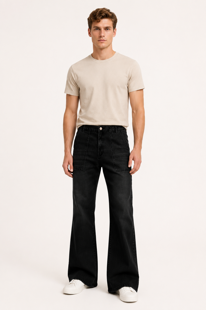 Jean évasé pour homme à coupe large, en denim délavé clair - Konrad