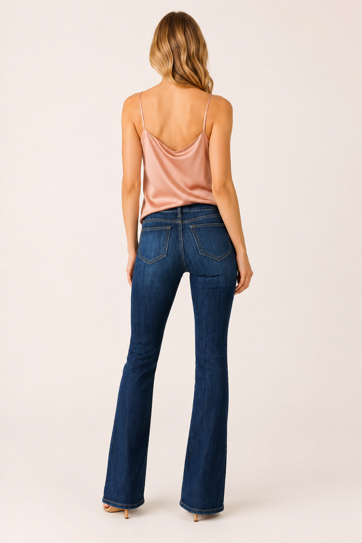 Jean évasé élastique pour femme, taille mi-haute, coupe slim fit - Lina