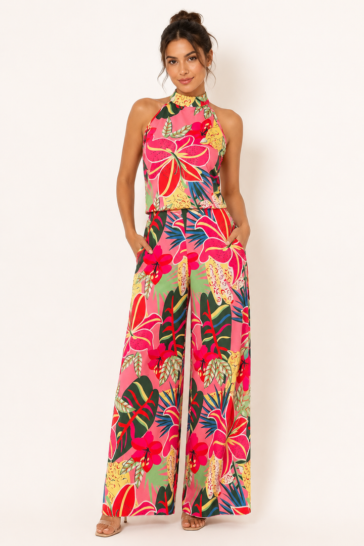 Ensemble pantalon large à imprimé floral pour femmes - Syrie