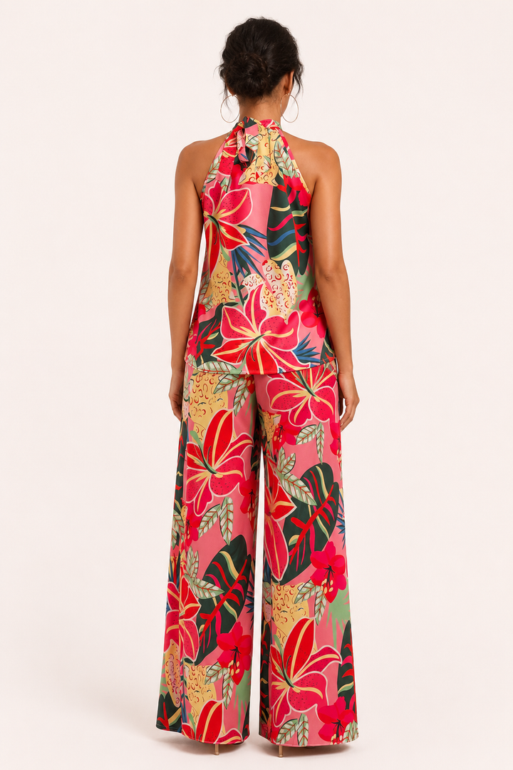 Ensemble pantalon large à imprimé floral pour femmes - Syrie