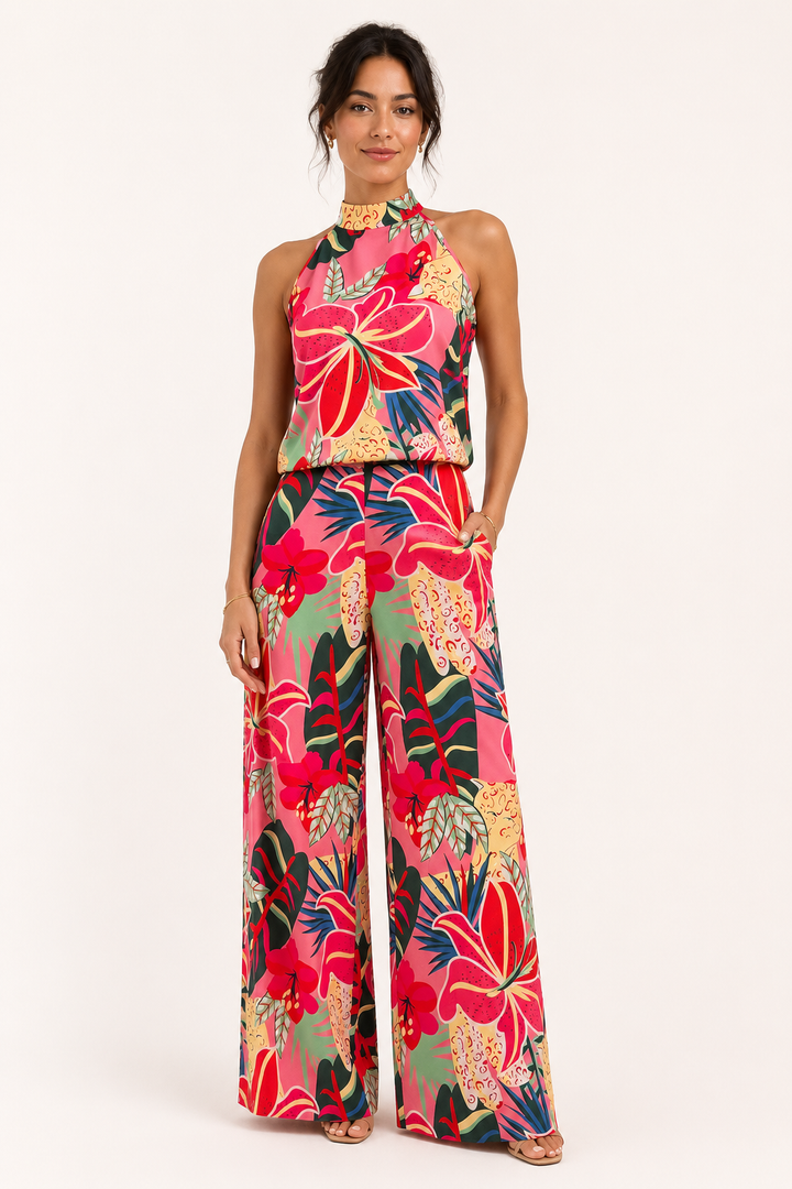 Ensemble pantalon large à imprimé floral pour femmes - Syrie
