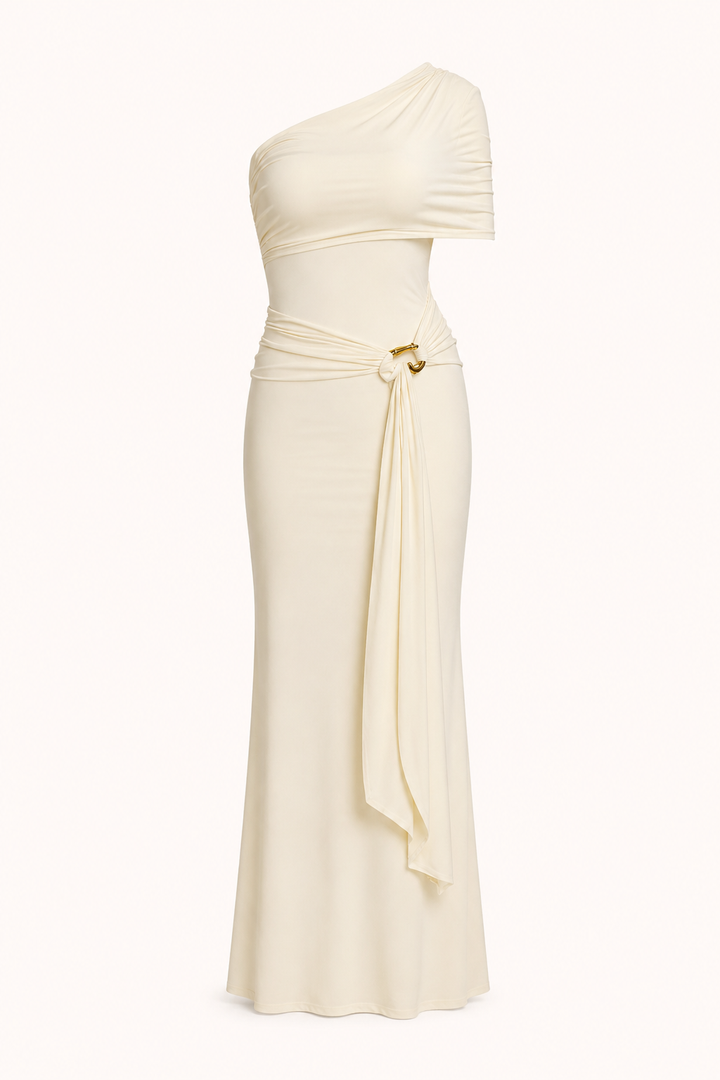 Robe longue drapée à une épaule femme - Maike