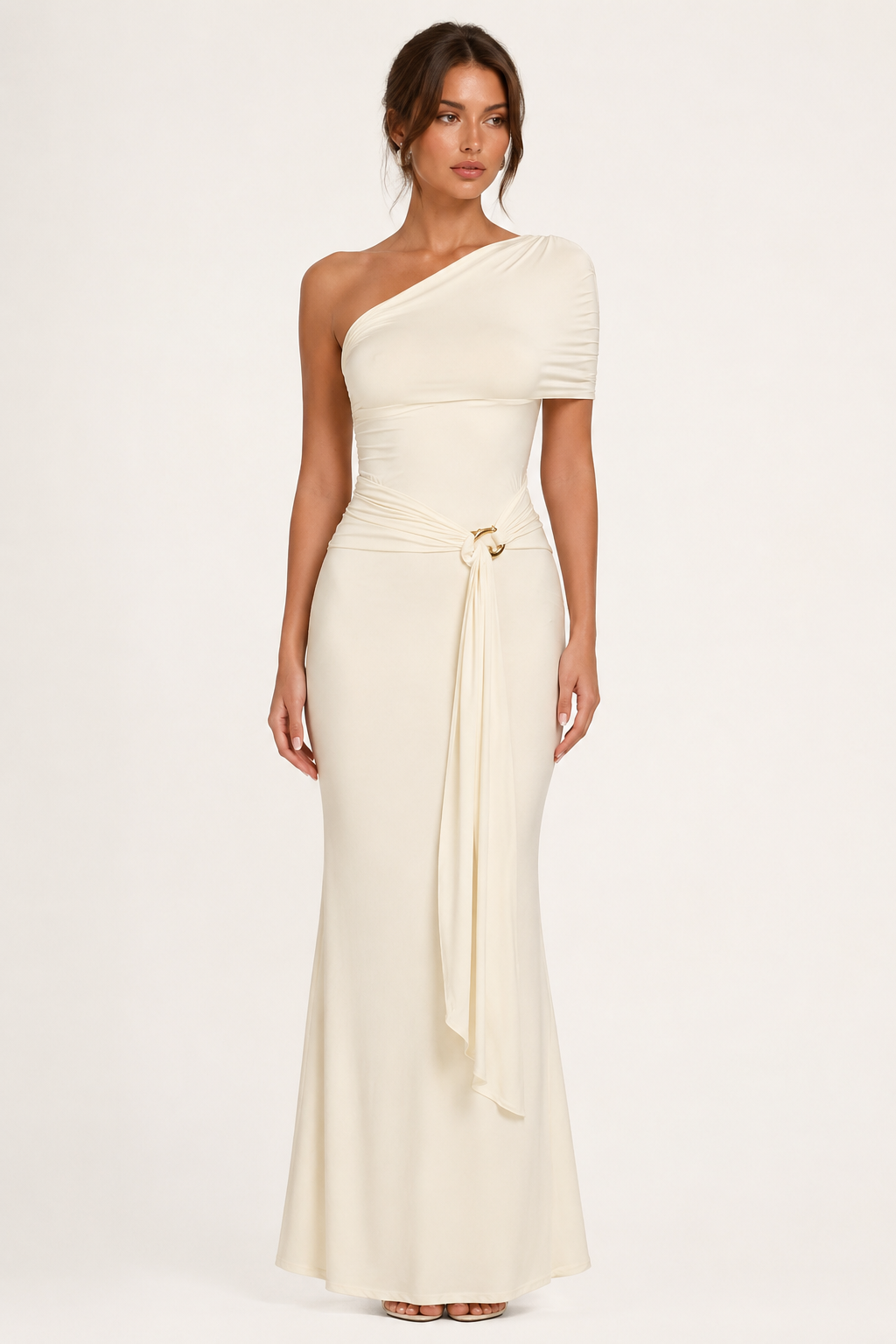 Robe longue drapée à une épaule femme - Maike