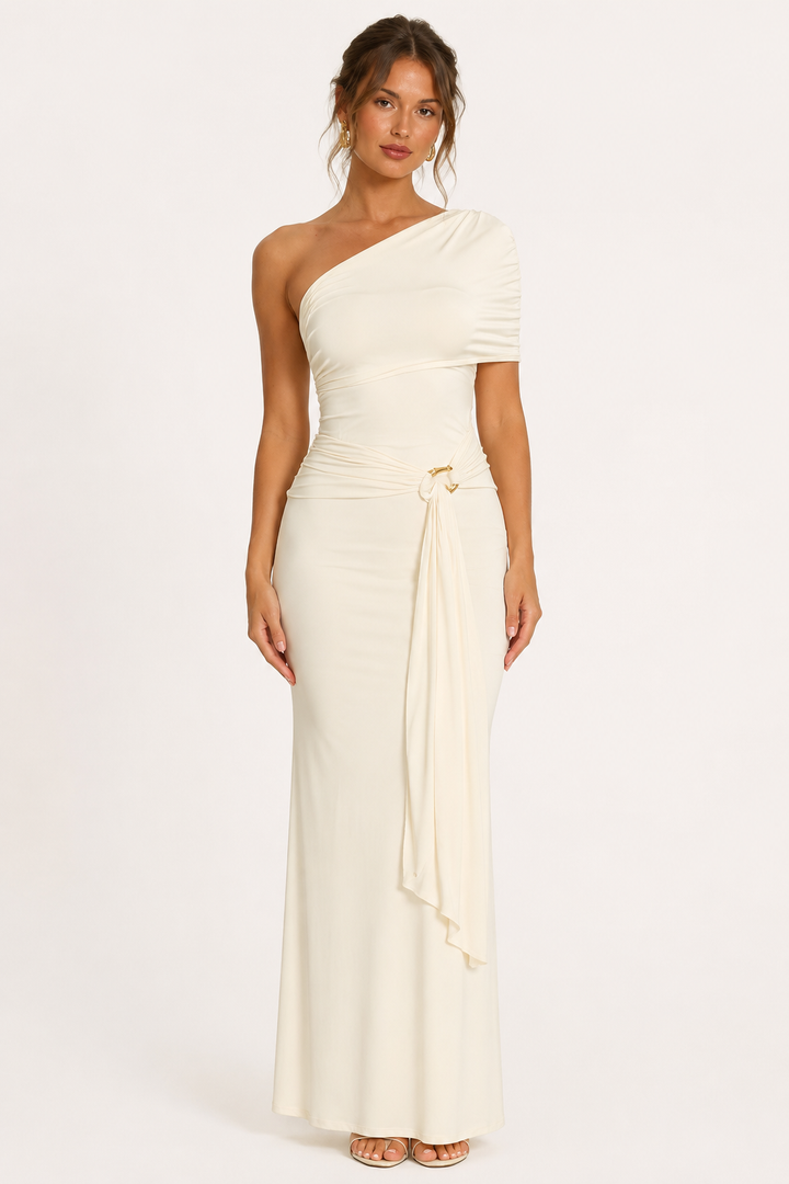 Robe longue drapée à une épaule femme - Maike