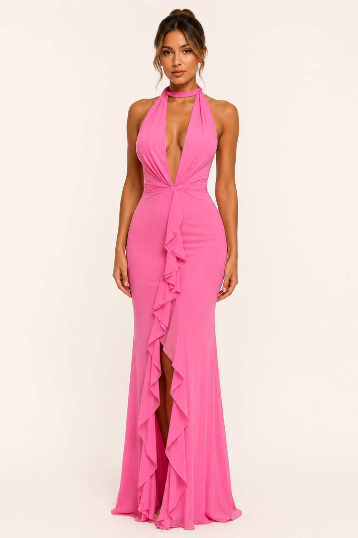 Robe longue dos nu avec fente sur le devant pour femmes - Romy
