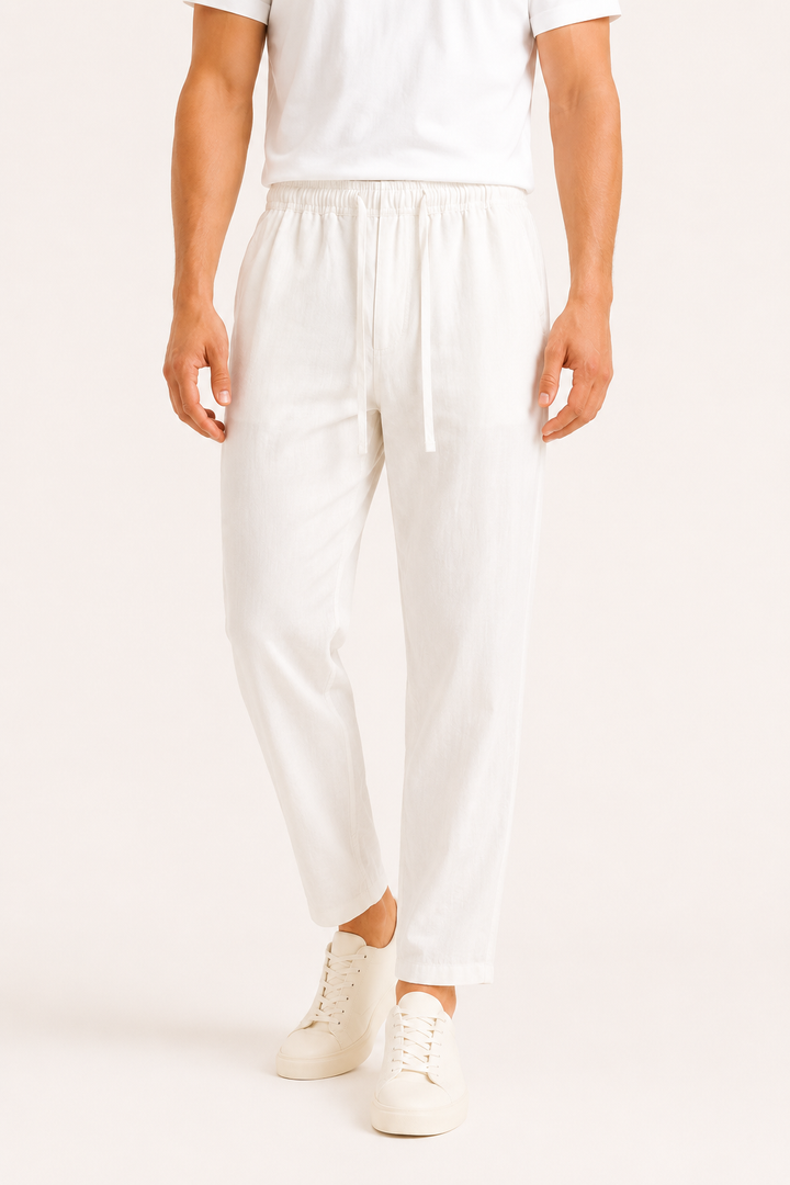 Pantalon décontracté en lin pour hommes, avec ceinture élastique - Jannik