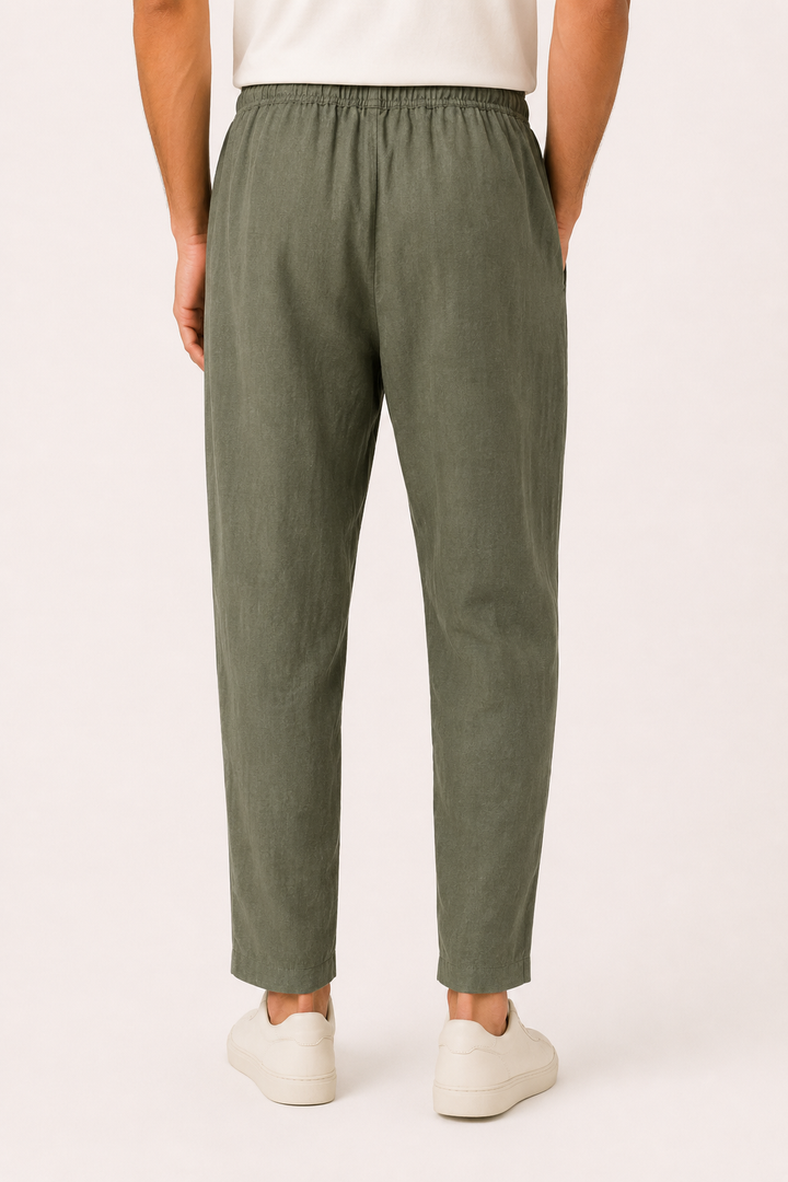 Pantalon décontracté en lin pour hommes, avec ceinture élastique - Jannik