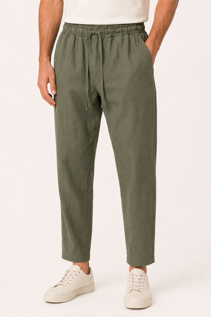 Pantalon décontracté en lin pour hommes, avec ceinture élastique - Jannik