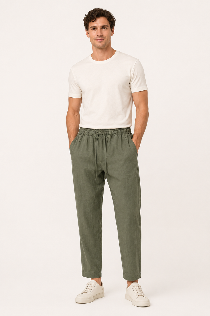 Pantalon décontracté en lin pour hommes, avec ceinture élastique - Jannik