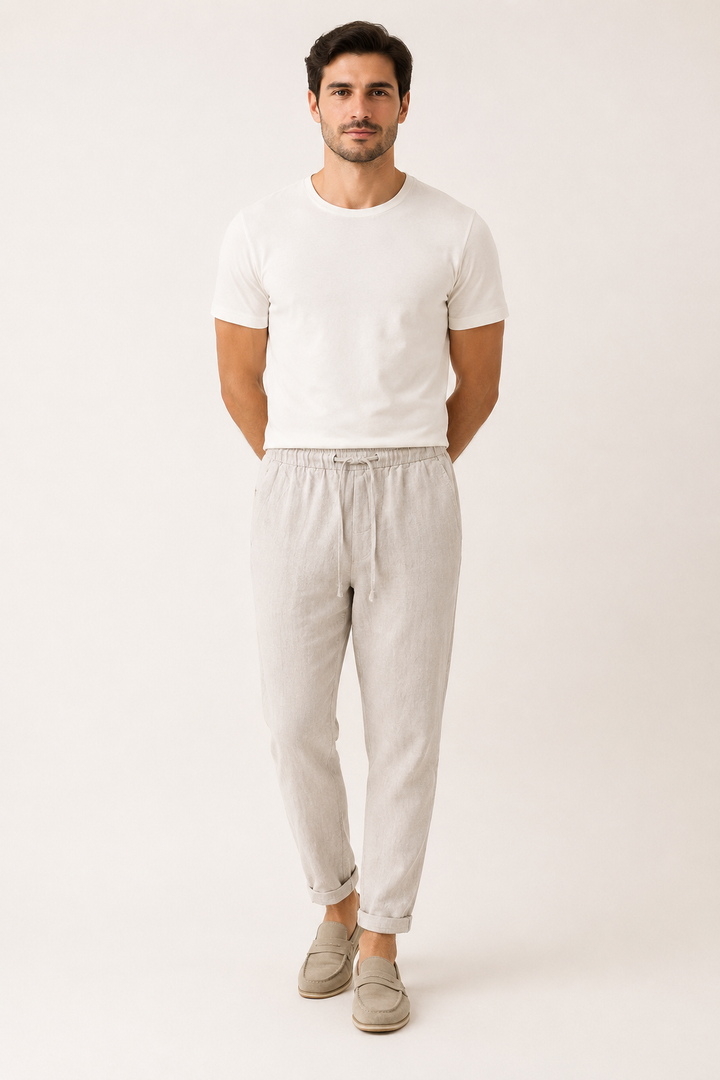 Pantalon en lin à taille élastique pour hommes - Falk