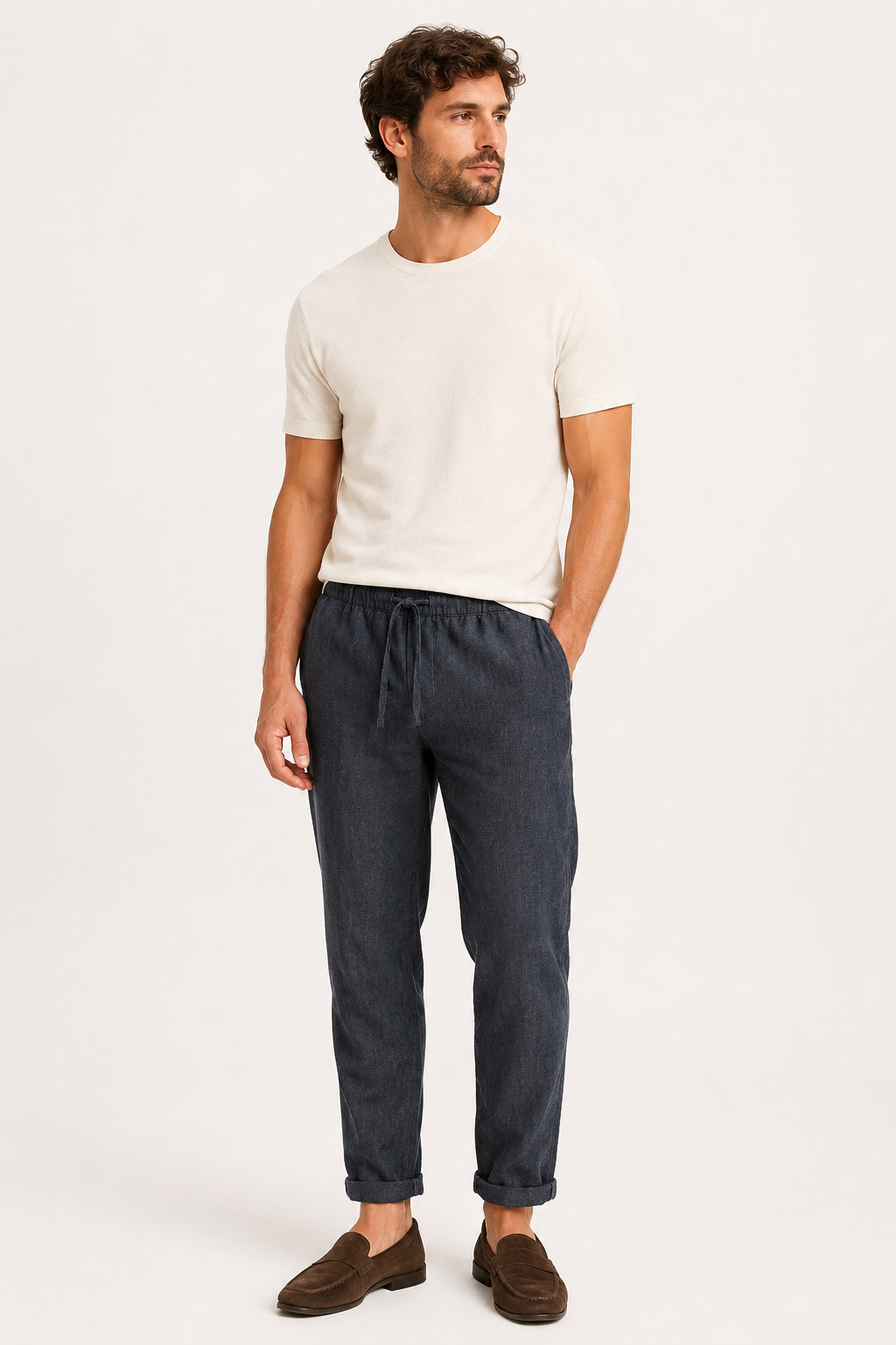 Pantalon en lin à taille élastique pour hommes - Falk