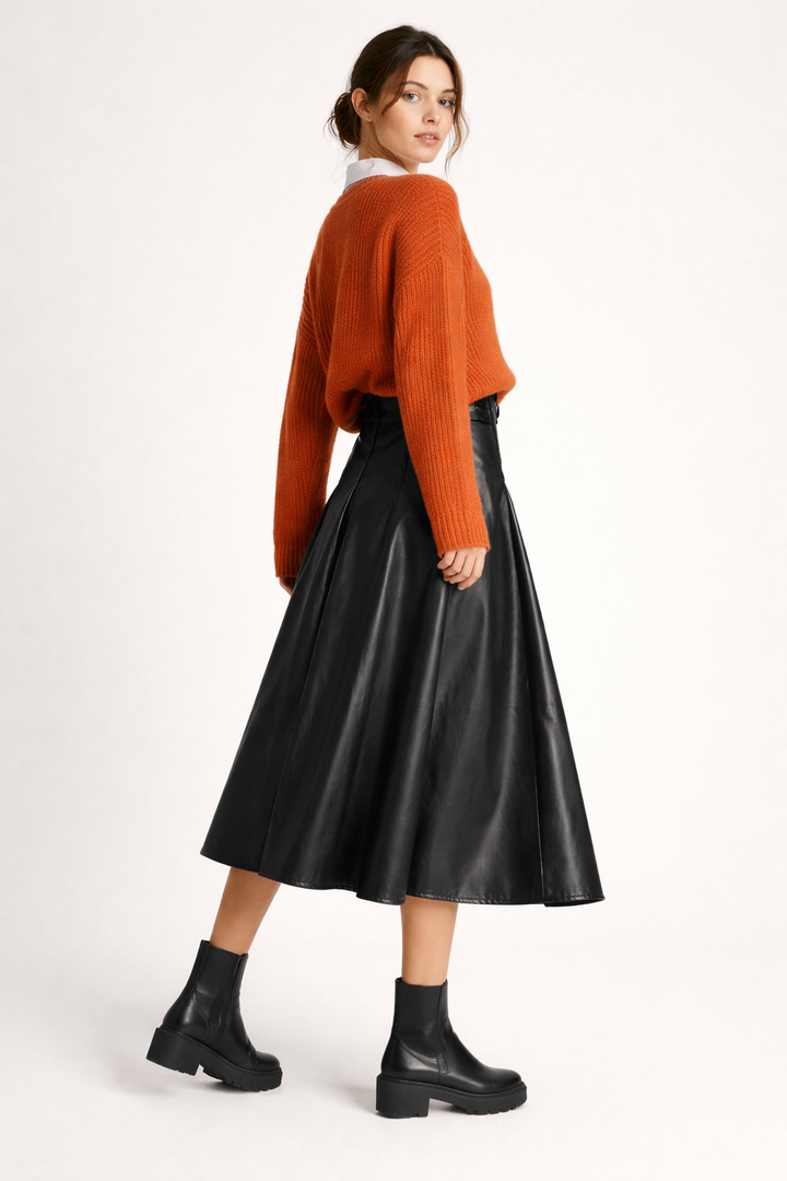 Élégante jupe midi pour femme avec effet cuir - Valeria