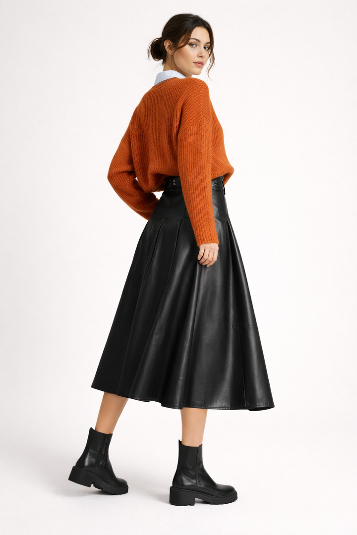 Élégante jupe midi pour femme avec effet cuir - Valeria