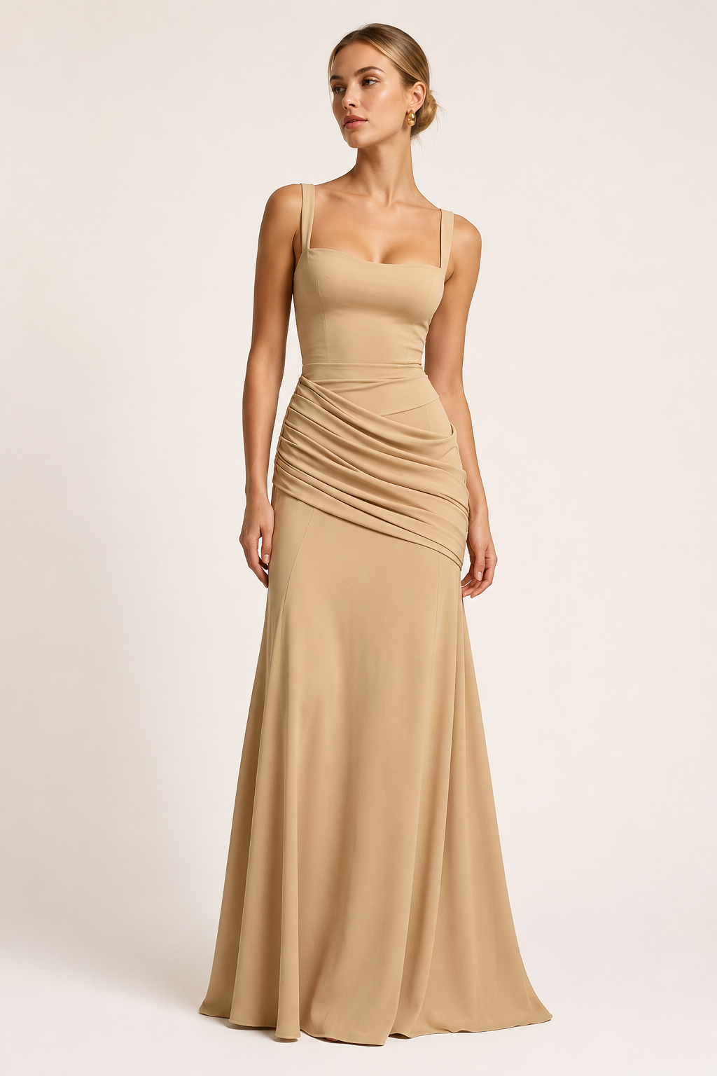 Robe longue pour invitée de mariage, avec décolleté carré et jupe drapée - Adelheid