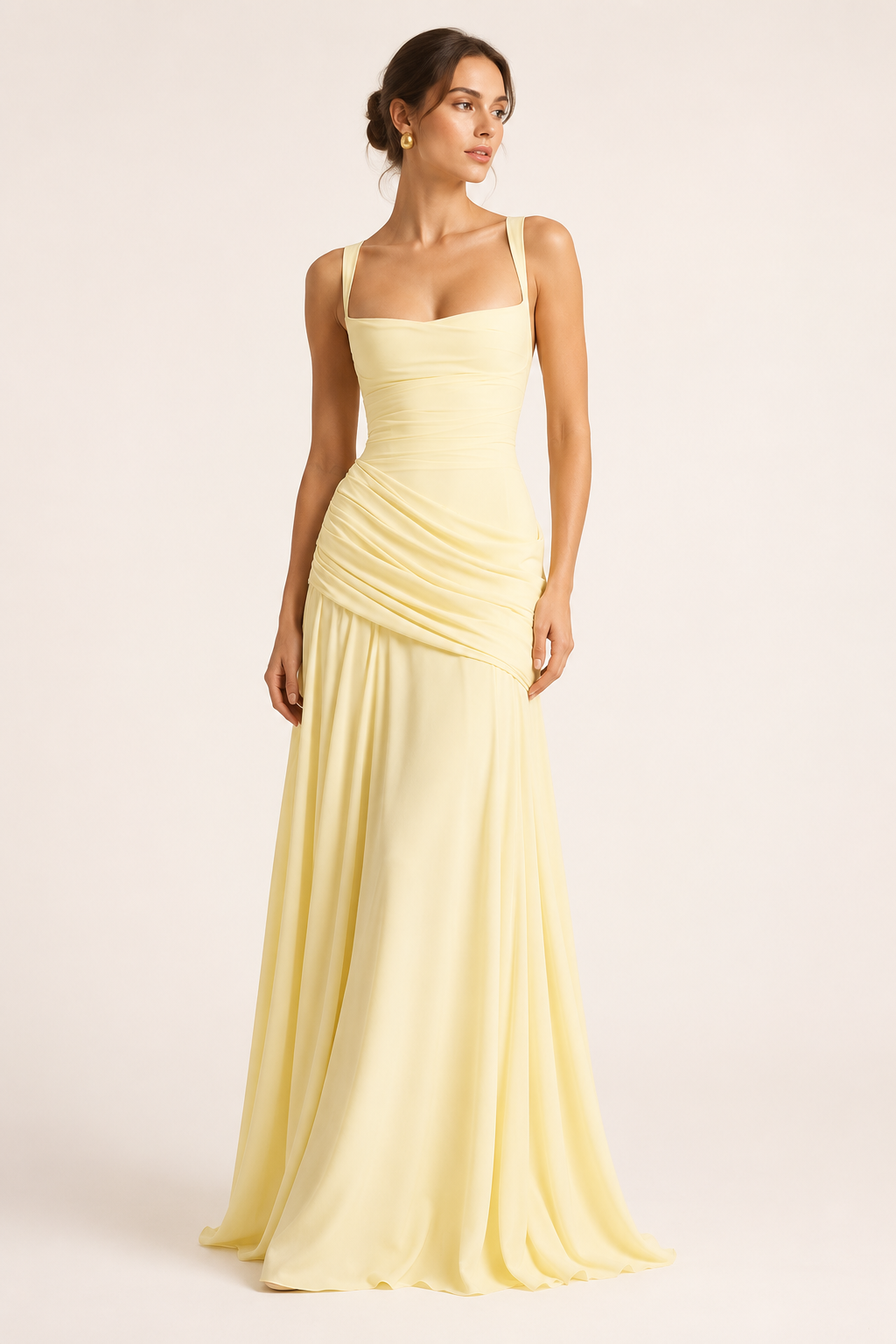 Robe longue pour invitée de mariage, avec décolleté carré et jupe drapée - Adelheid