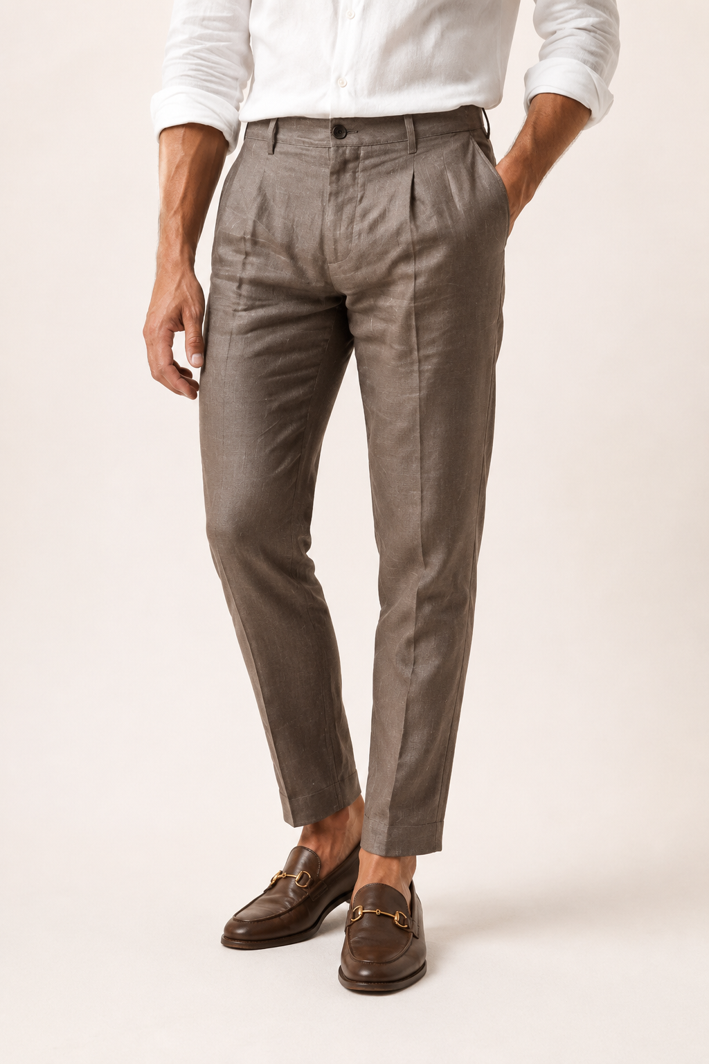 Pantalon en lin pour homme à pinces, coupe droite et longueur cheville - Wolfram