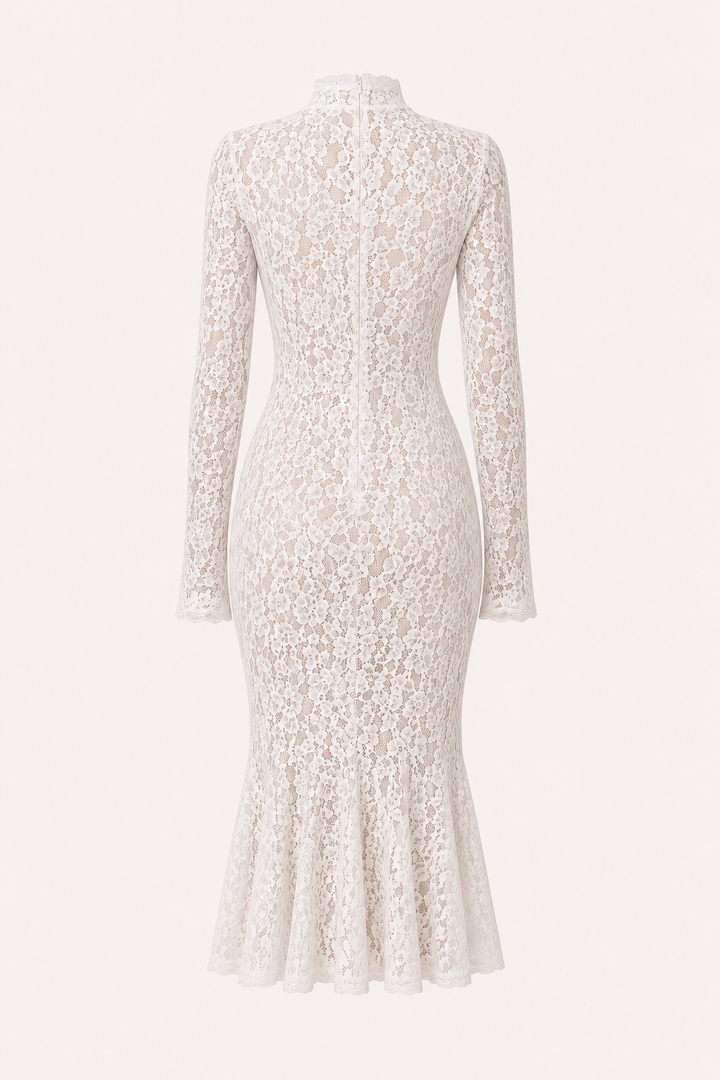 Robe midi élégante en dentelle pour femme, col montant - Samara