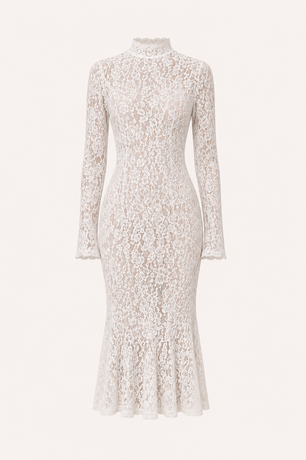 Robe midi élégante en dentelle pour femme, col montant - Samara