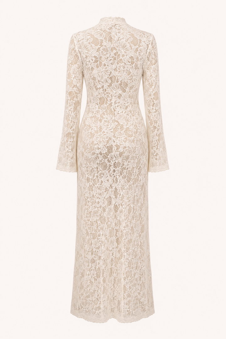 Robe longue en dentelle pour femme, décolleté croisé - Anneliese