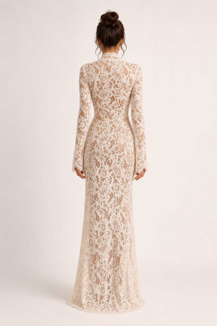 Robe longue en dentelle pour femme, décolleté croisé - Anneliese
