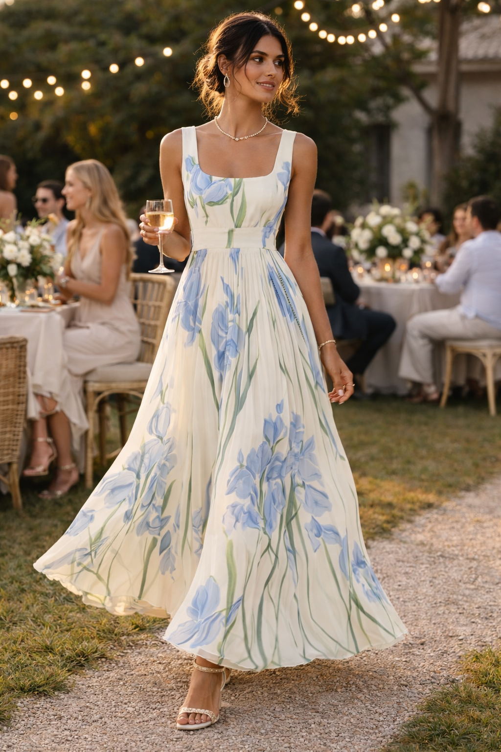 Robe d'été longue et plissée à fleurs pour femmes - Leonore