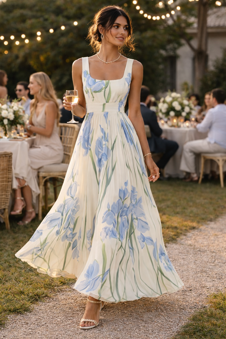 Robe d'été longue et plissée à fleurs pour femmes - Leonore