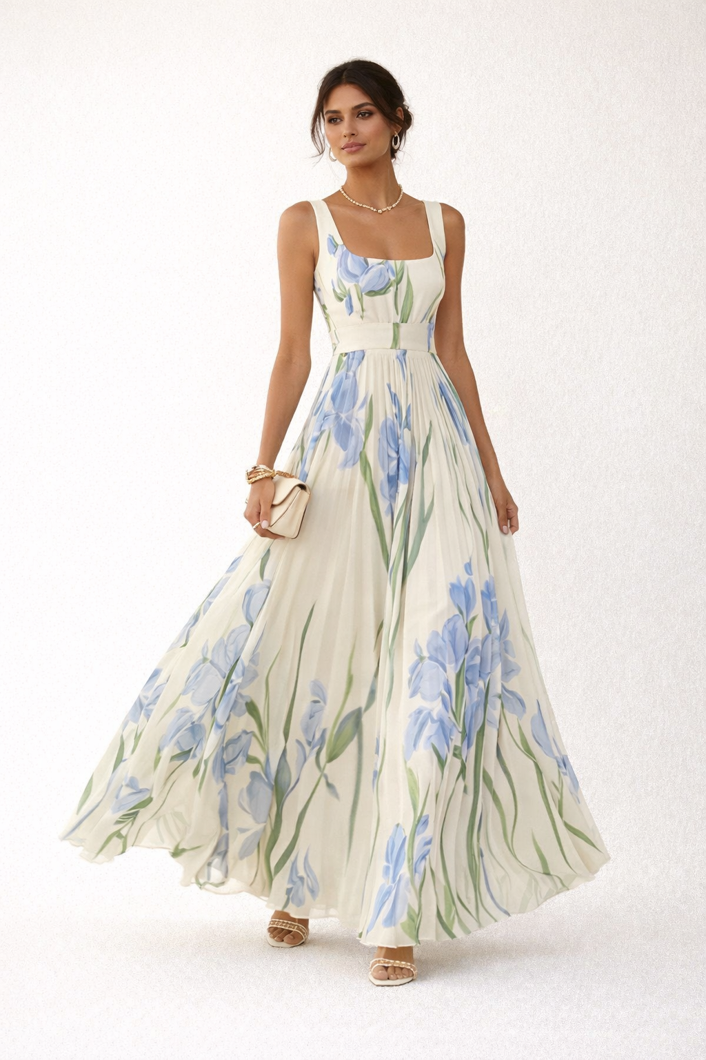 Robe d'été longue et plissée à fleurs pour femmes - Leonore