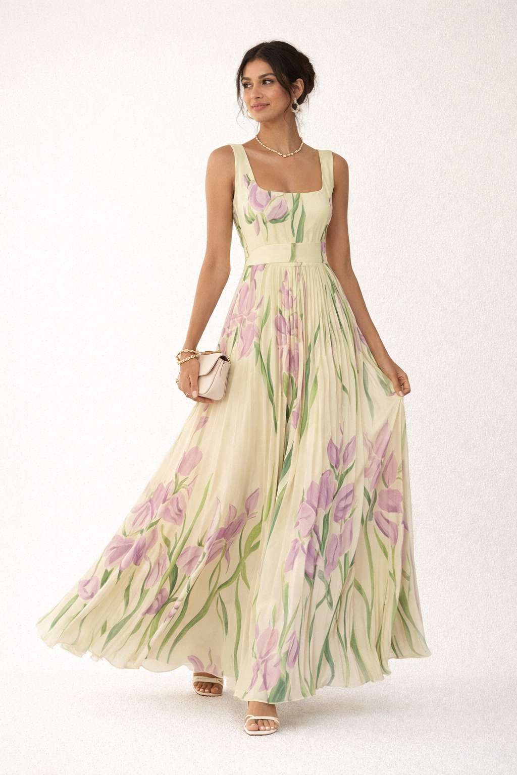 Robe d'été longue et plissée à fleurs pour femmes - Leonore