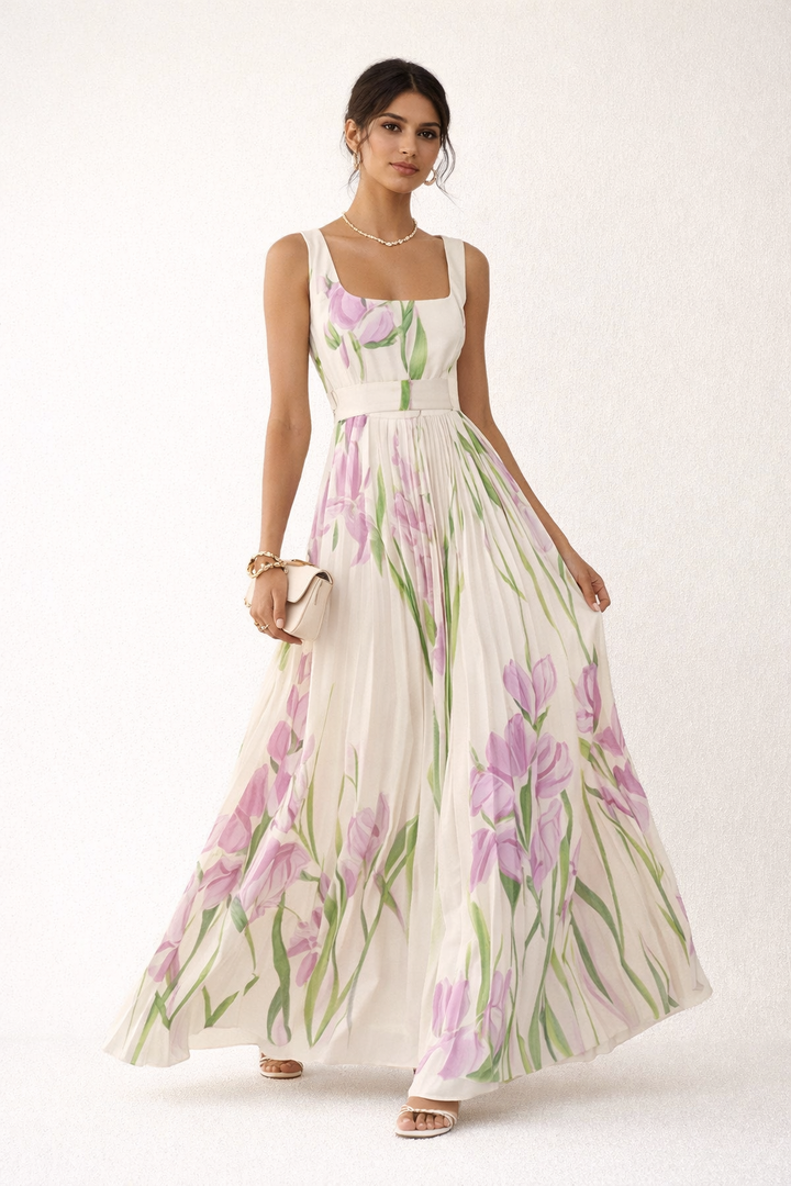 Robe d'été longue et plissée à fleurs pour femmes - Leonore