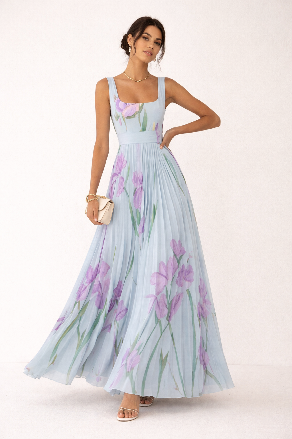 Robe d'été longue et plissée à fleurs pour femmes - Leonore