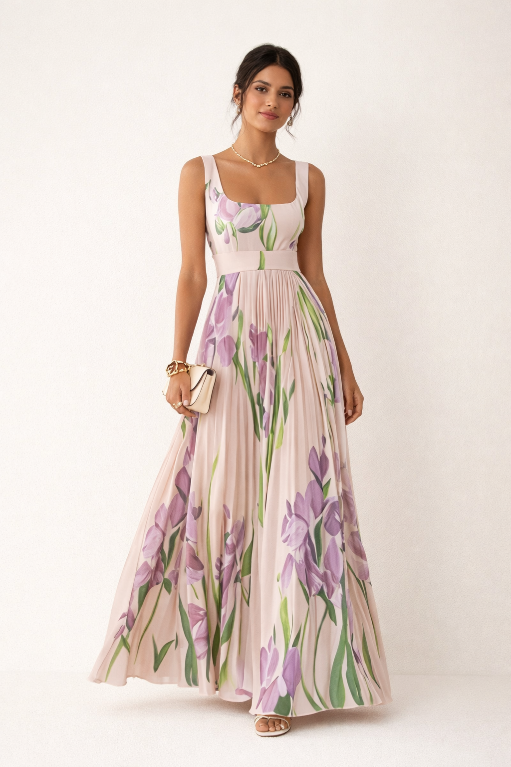 Robe d'été longue et plissée à fleurs pour femmes - Leonore