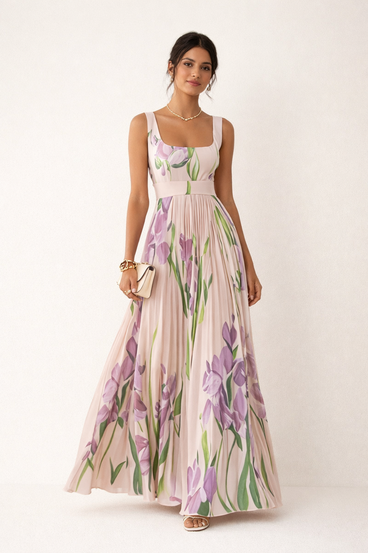 Robe d'été longue et plissée à fleurs pour femmes - Leonore