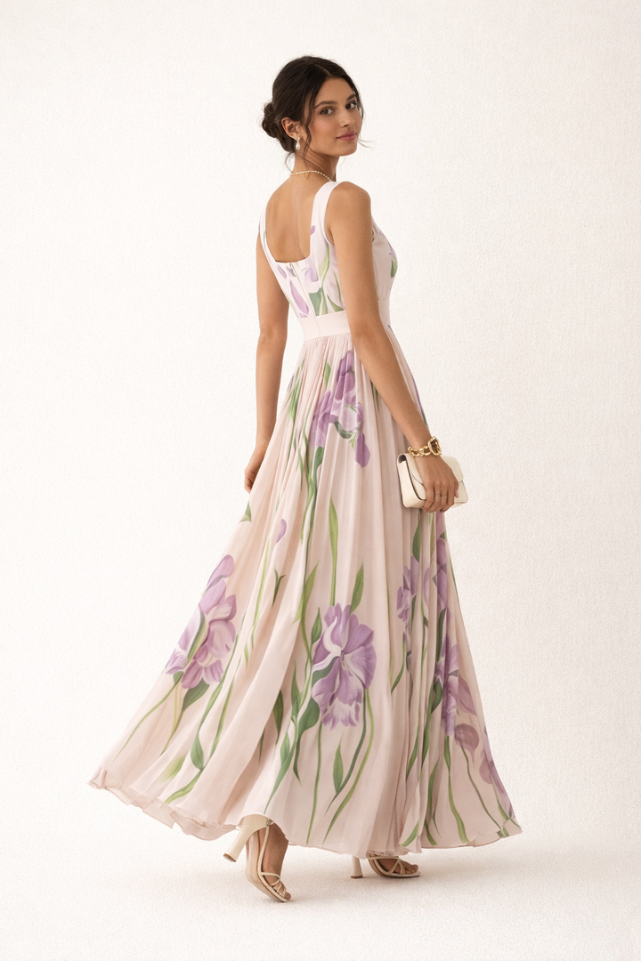 Robe d'été longue et plissée à fleurs pour femmes - Leonore