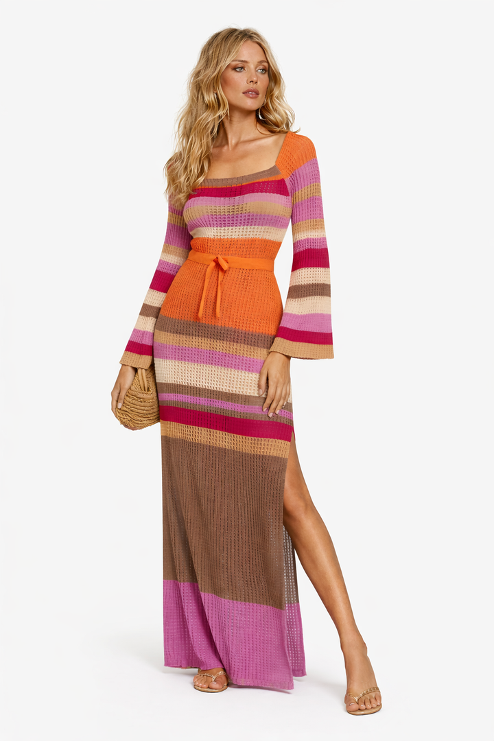 Robe en maille à encolure droite ouverte pour femme - Sophie