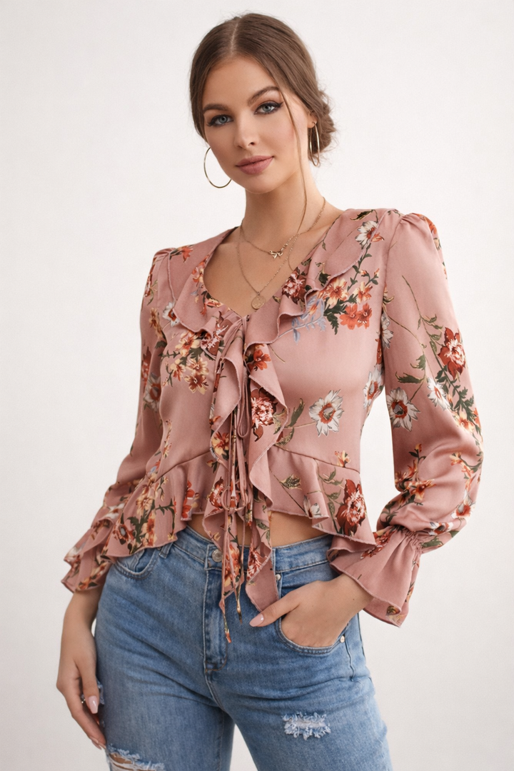 Chemisier à volants imprimé floral pour femmes - Lily