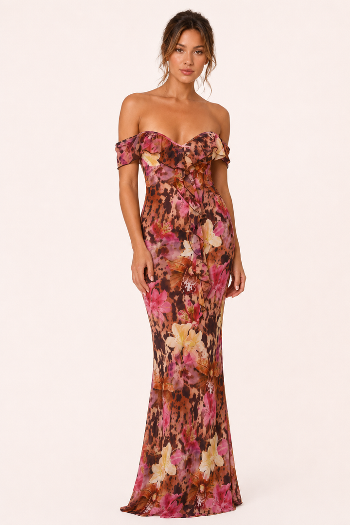 Robe longue imprimée pour femme, à épaules dénudées - Käthe