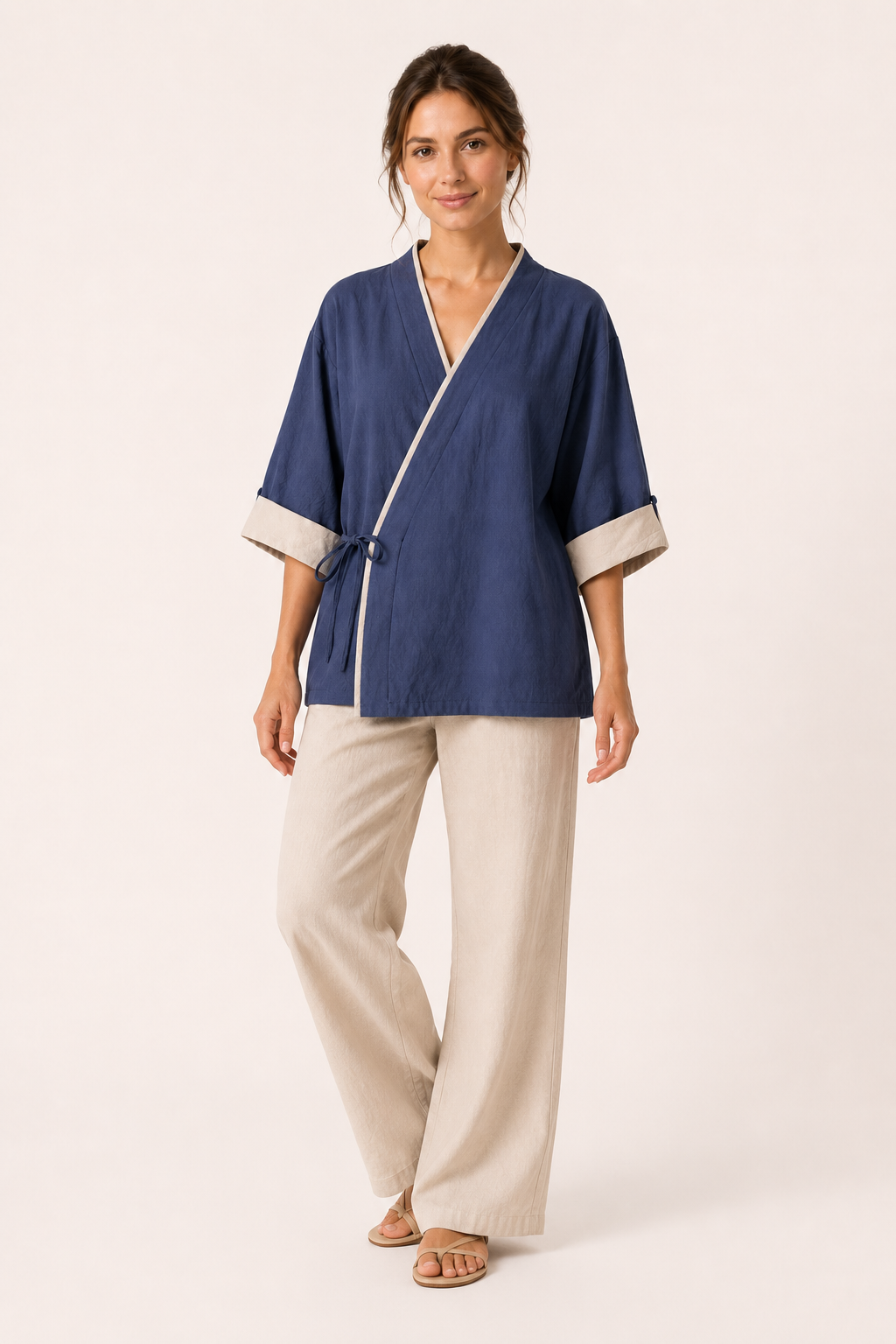 Chemisier croisé kimono pour femmes avec passepoils - Frida