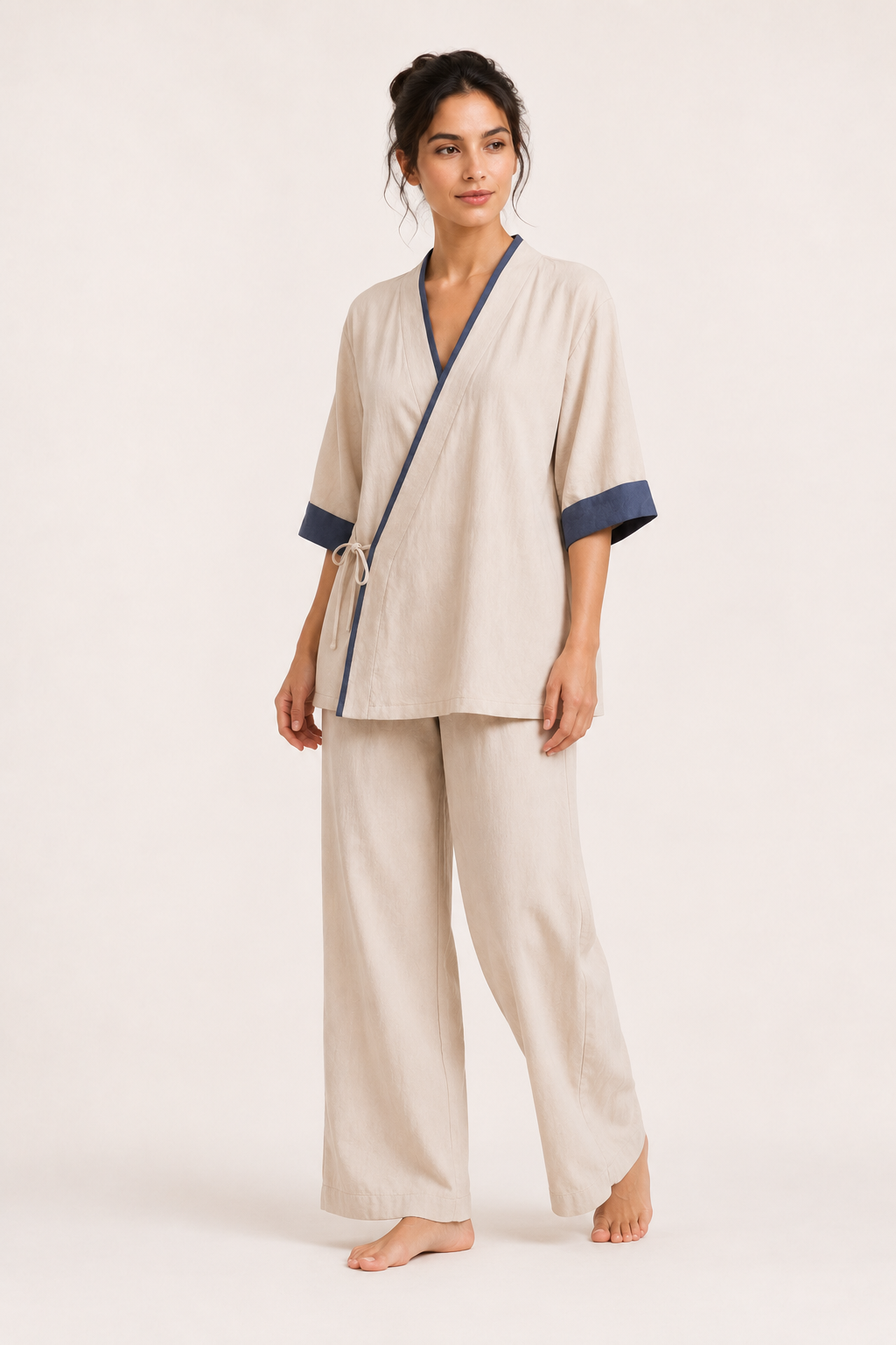 Chemisier croisé kimono pour femmes avec passepoils - Frida