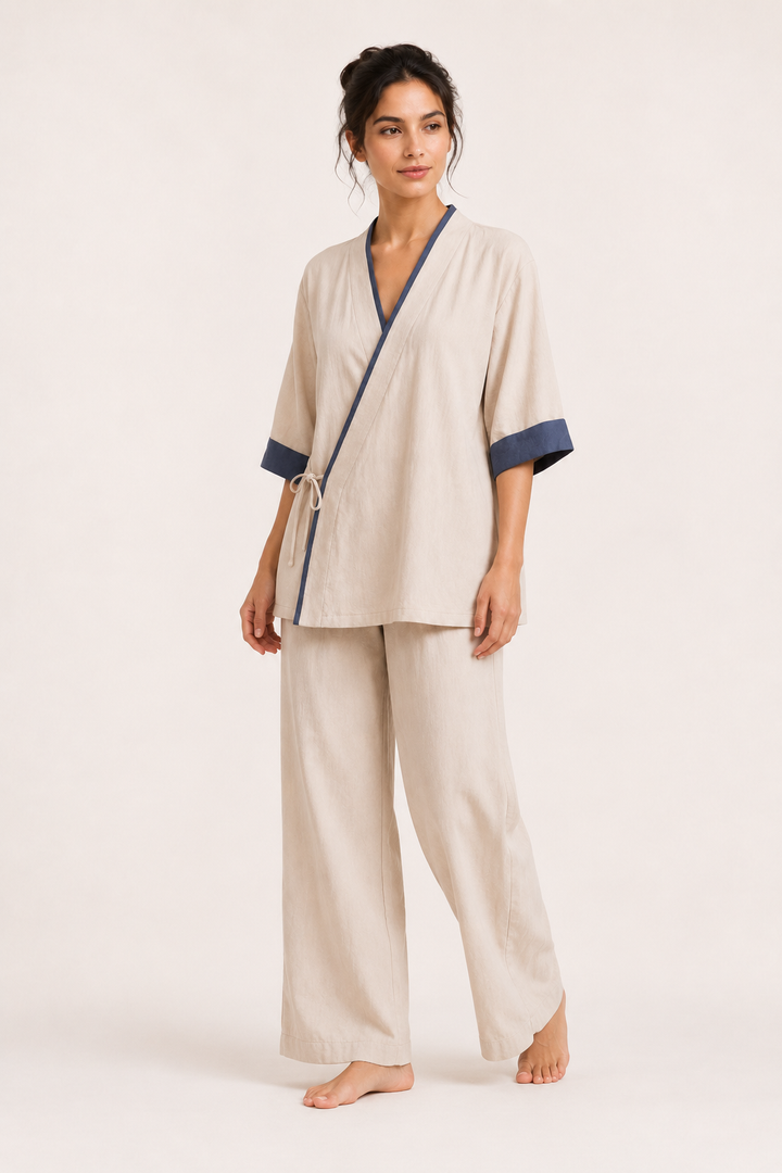 Chemisier croisé kimono pour femmes avec passepoils - Frida